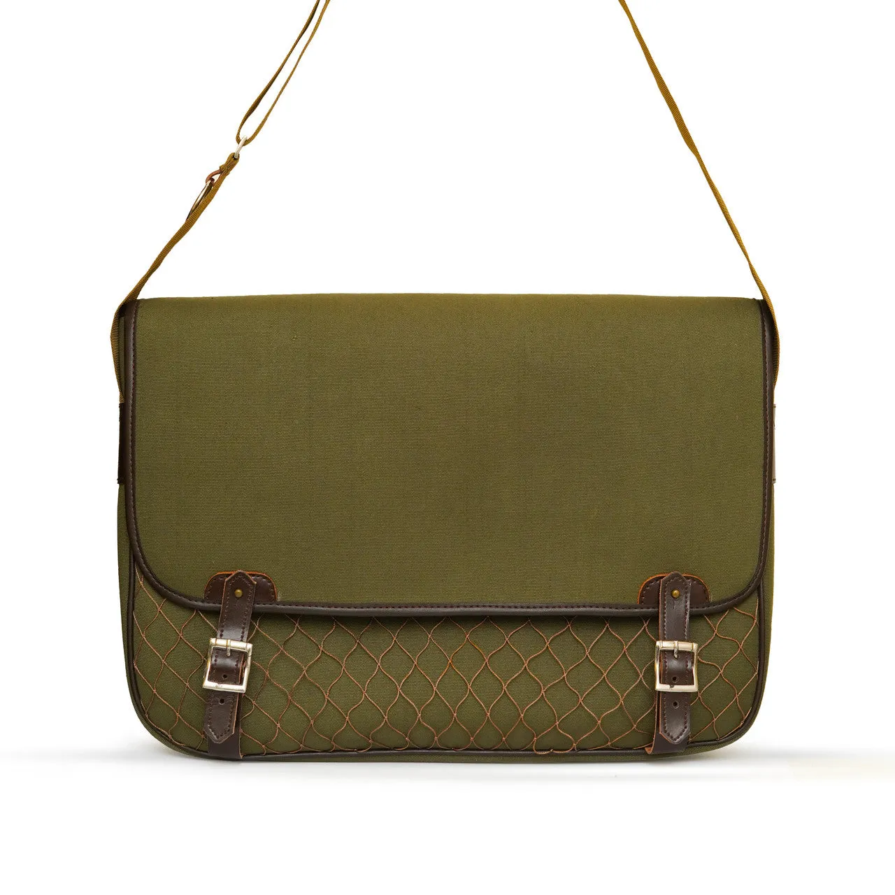 Canvas Leather Satchel Bag with Fishnet Game Pocket