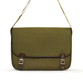 Canvas Leather Satchel Bag with Fishnet Game Pocket