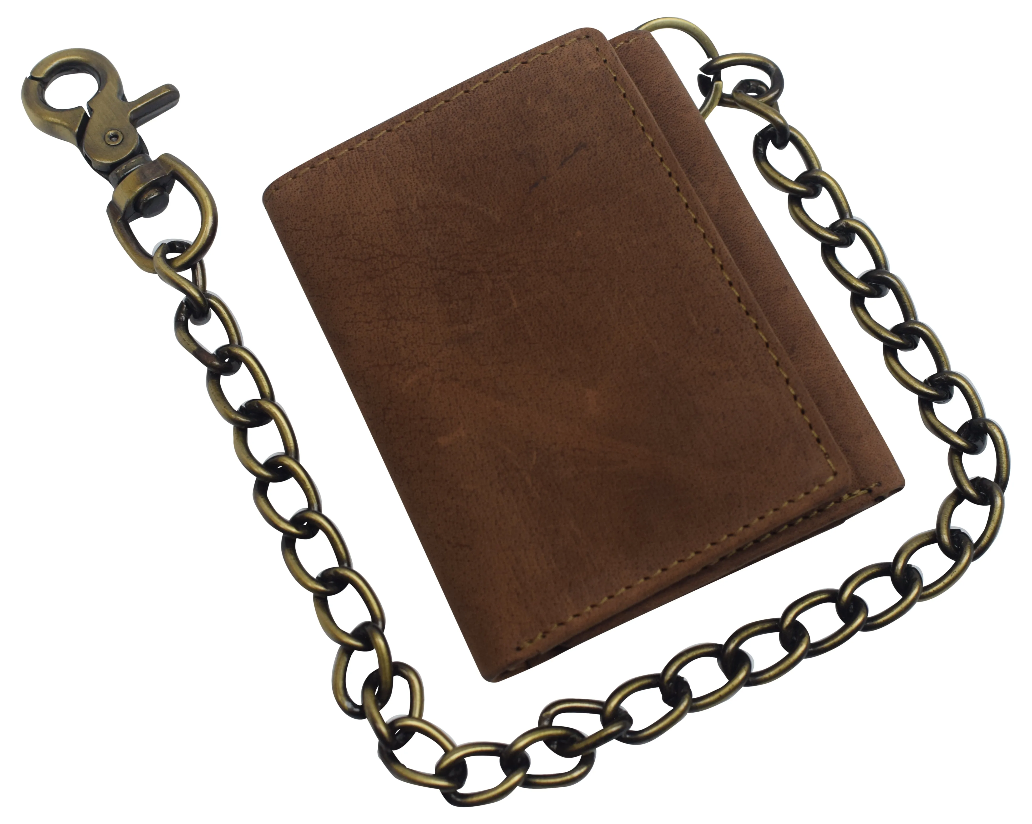 Cazoro Crazy Horse Leather RFID Trifold Chain Wallet Men's