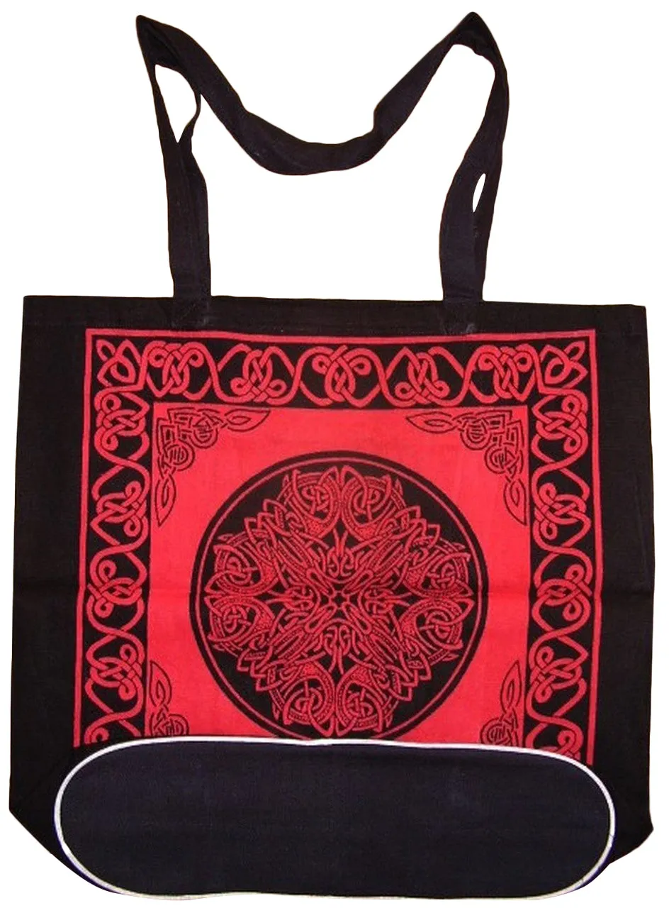 Celtic Tote Shopping Bag Flat Bottom 16 x 17 Red