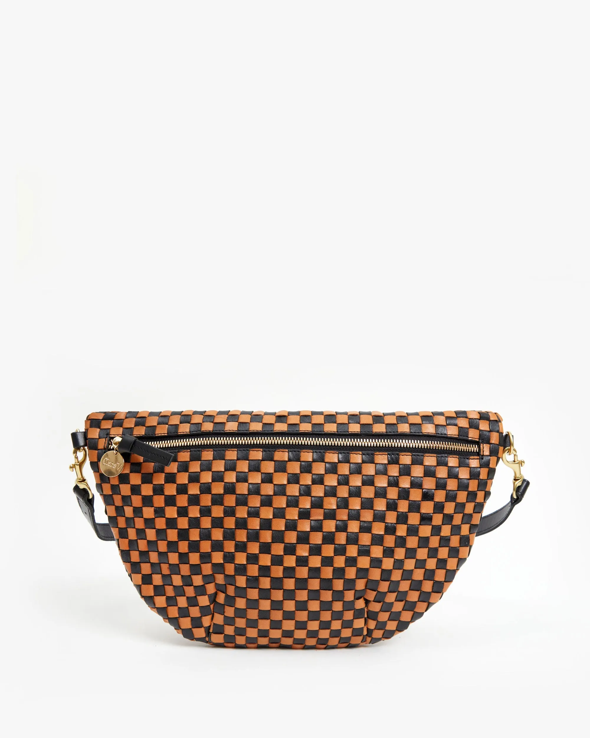 Clare V - Grande Fanny in Black & Natural Woven Checker