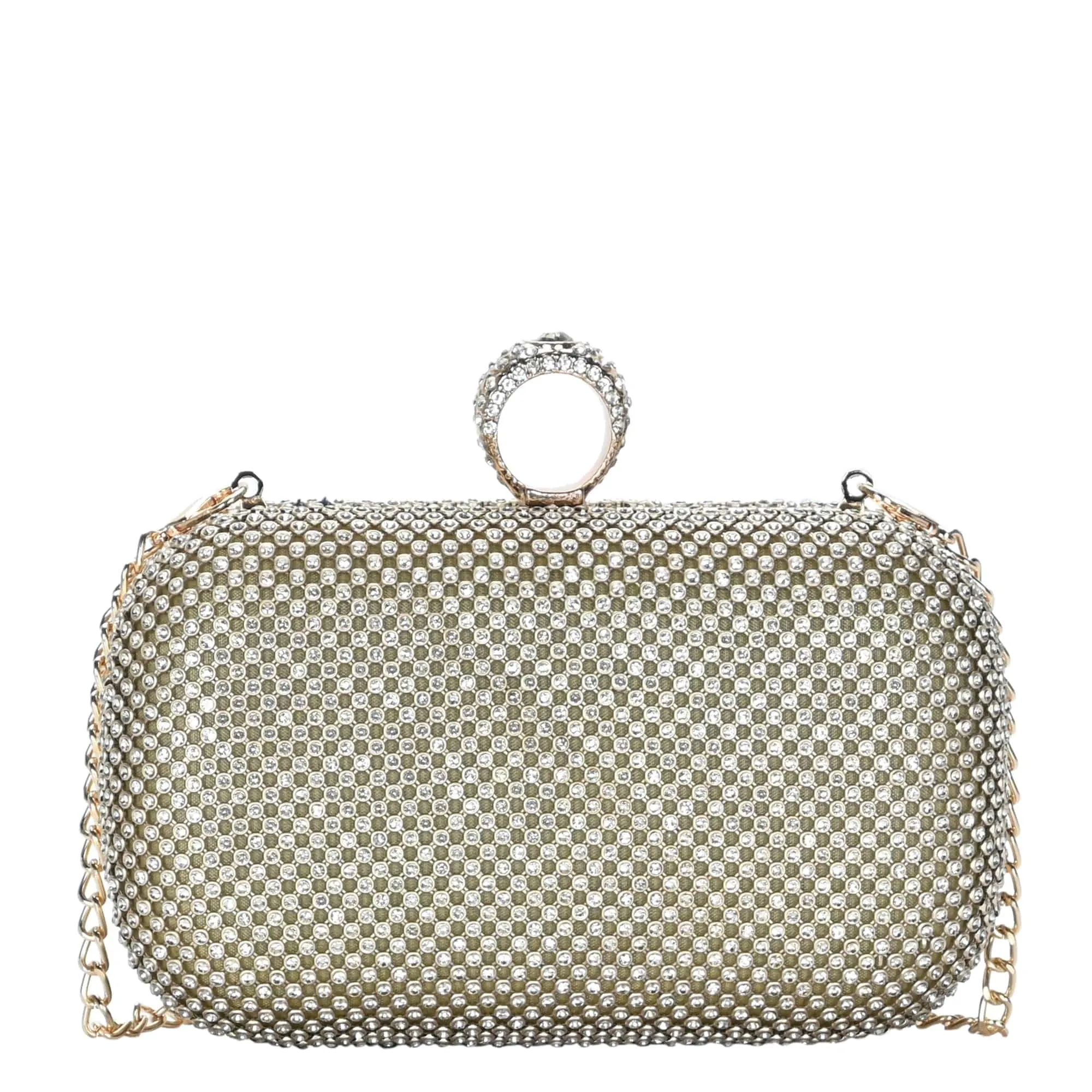 CLR13833 Ring-on Rhinestone Party Clutch