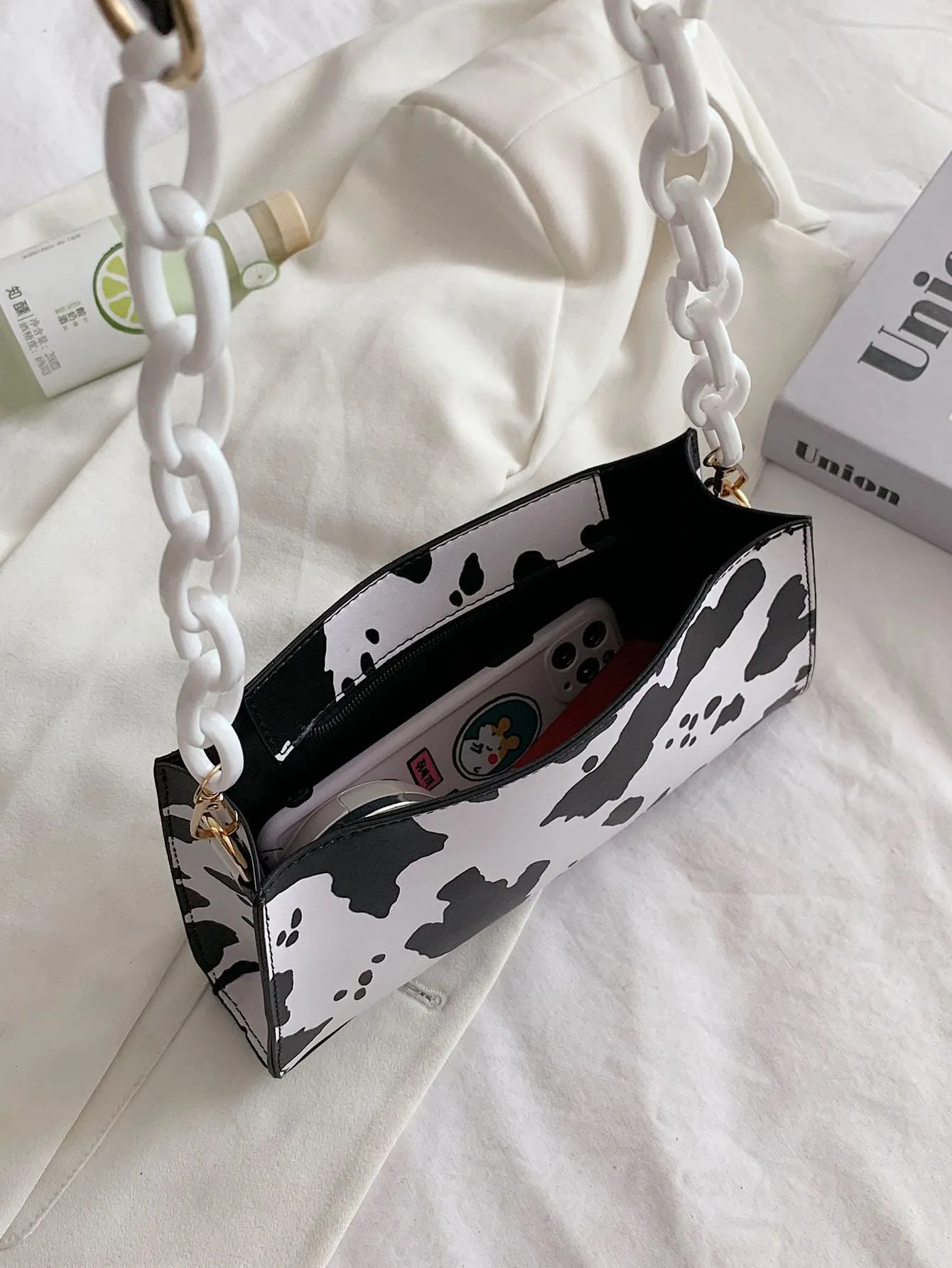 Cow Print Chain Shoulder Bag