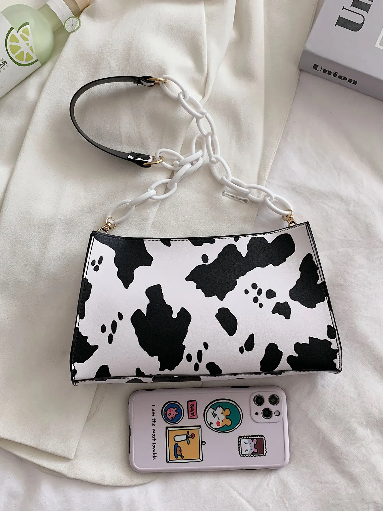 Cow Print Chain Shoulder Bag