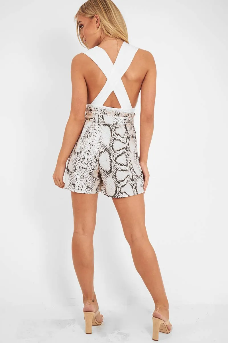 Cream Snake Tie Waist Paper Bag Shorts - Delcie