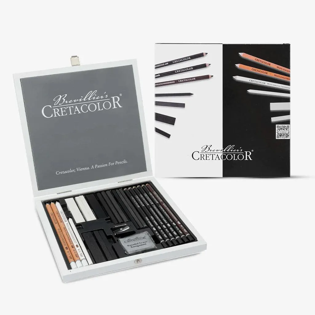 Cretacolor Black & White Charcoal Drawing Set of 25