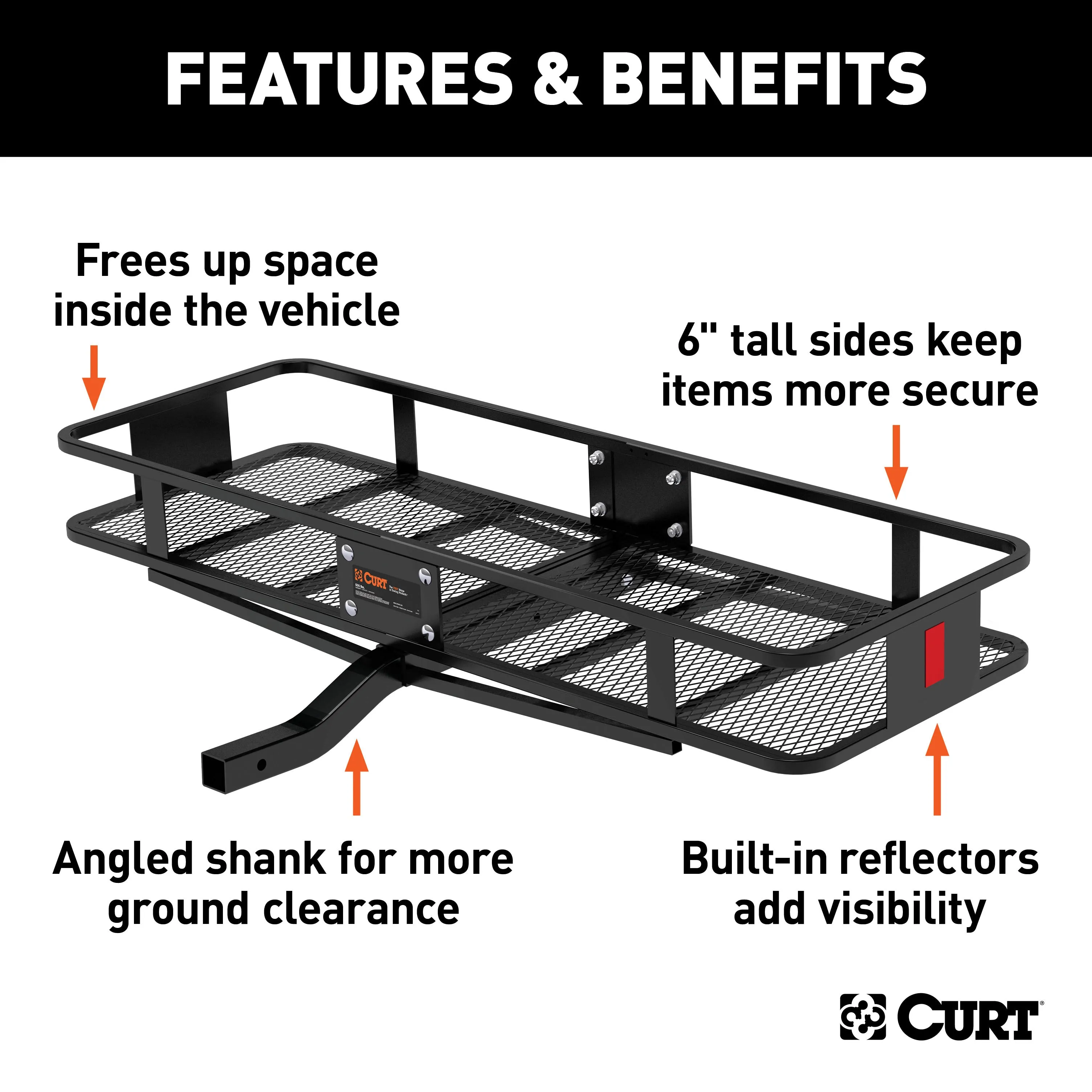 CURT 18150 60in. x 20in. Black Steel Basket Cargo Carrier (Fixed 2in. Shank; 500 lbs.)