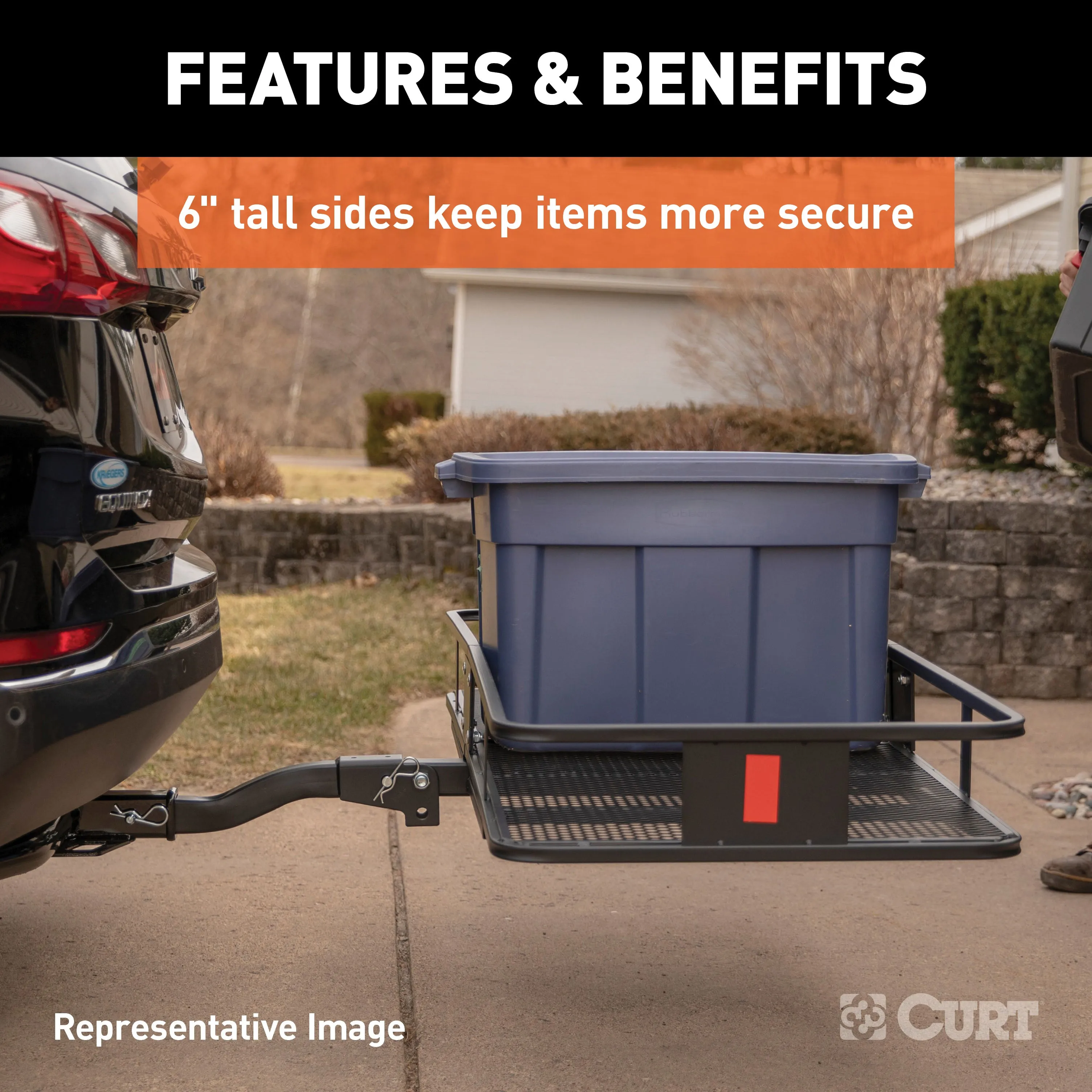 CURT 18150 60in. x 20in. Black Steel Basket Cargo Carrier (Fixed 2in. Shank; 500 lbs.)