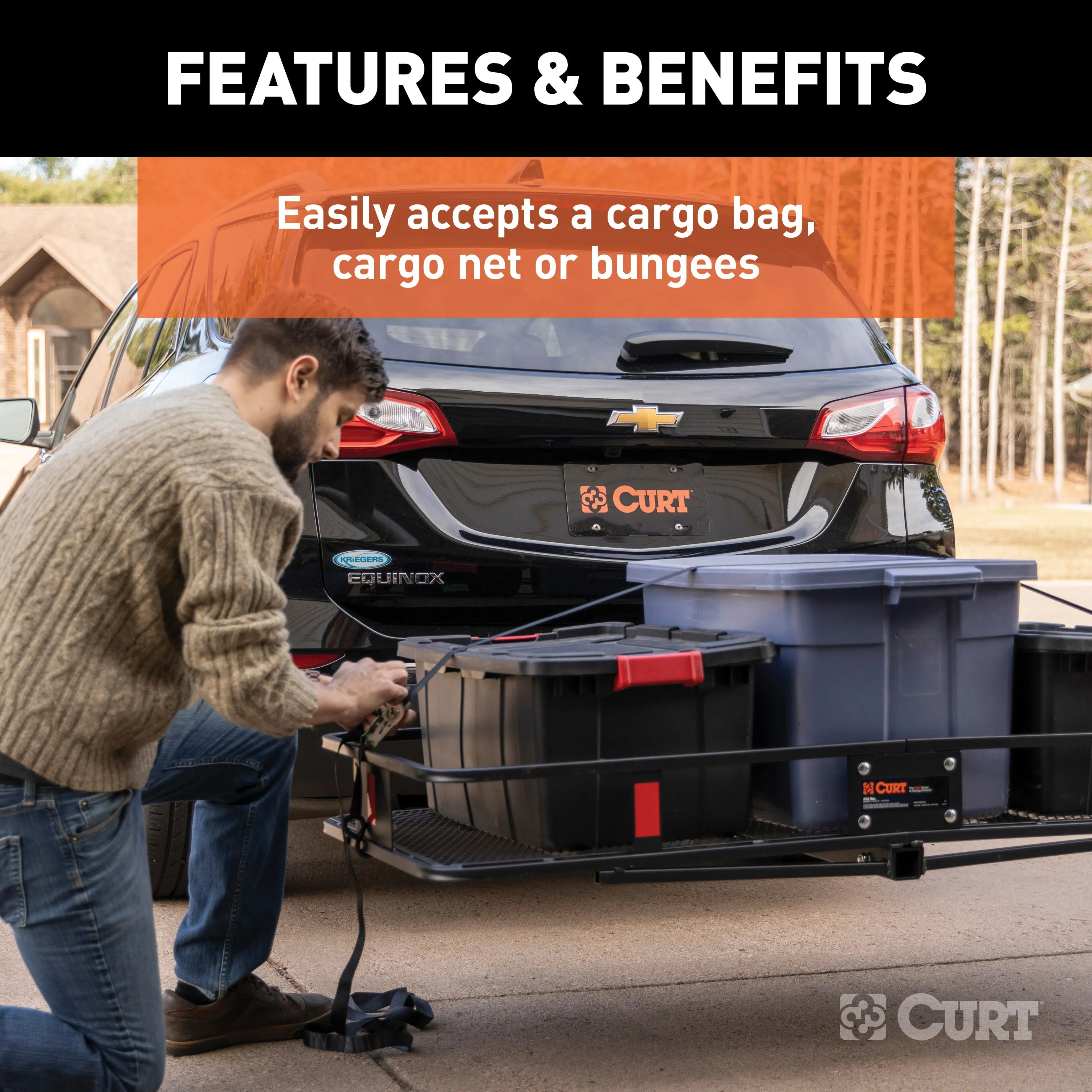 CURT 18150 60in. x 20in. Black Steel Basket Cargo Carrier (Fixed 2in. Shank; 500 lbs.)