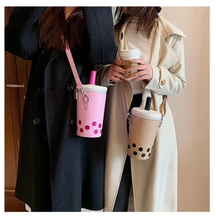 Cute Bubble Boba Tea Cross Body Bucket Bag