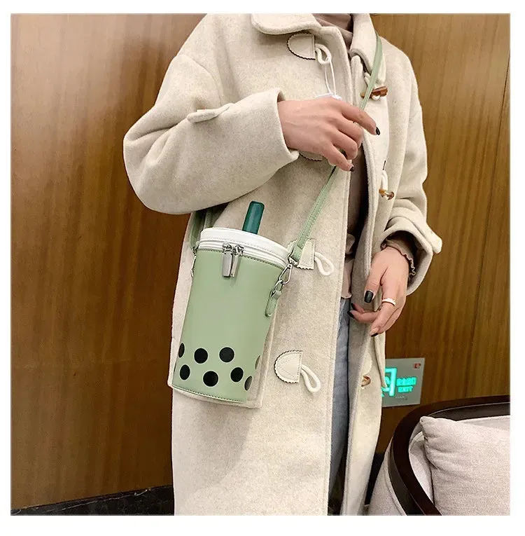 Cute Bubble Boba Tea Cross Body Bucket Bag