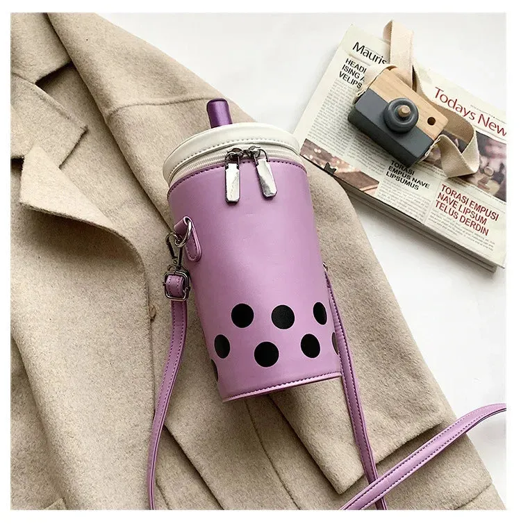 Cute Bubble Boba Tea Cross Body Bucket Bag