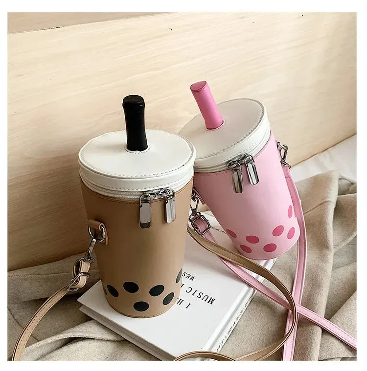 Cute Bubble Boba Tea Cross Body Bucket Bag