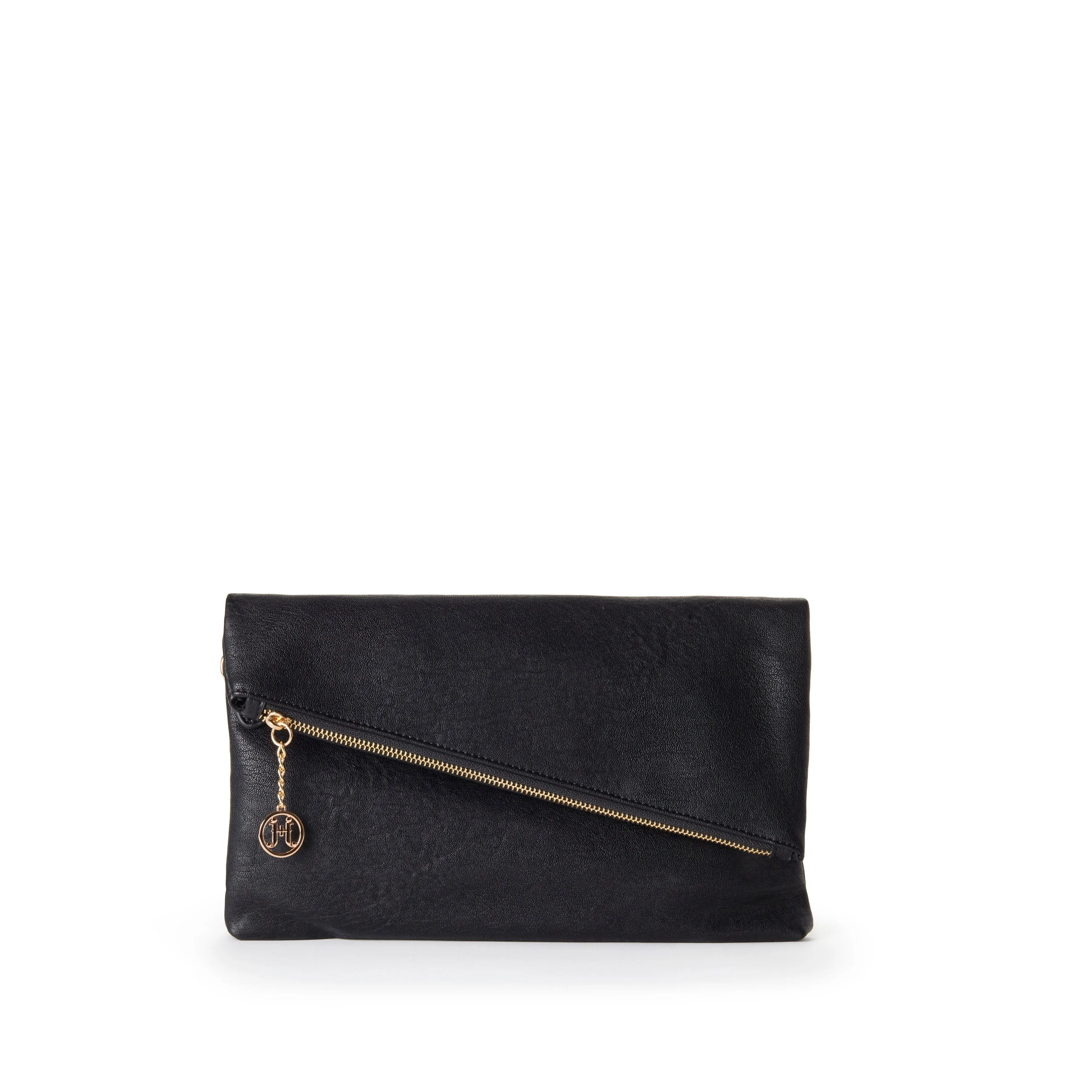 CYNDIE Foldover Vegan Clutch in Black