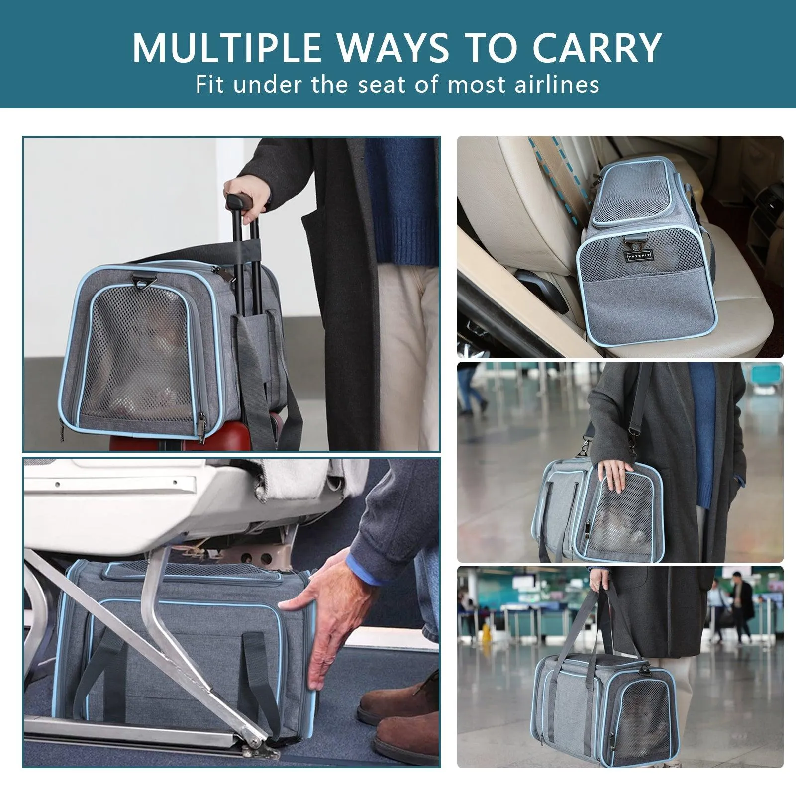 Double-Sided Expandable Soft Portable Pet Carrier with Dual Access