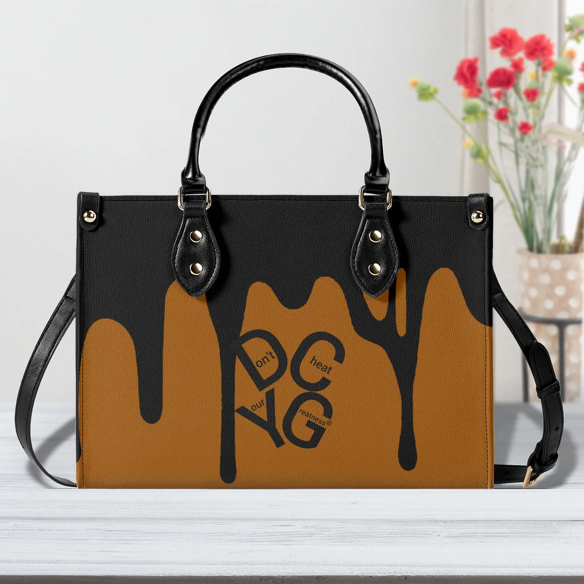 DRIP LO Black Logo & Brown Multiple Sizes Upgraded Luxury Women PU Leather Handbag