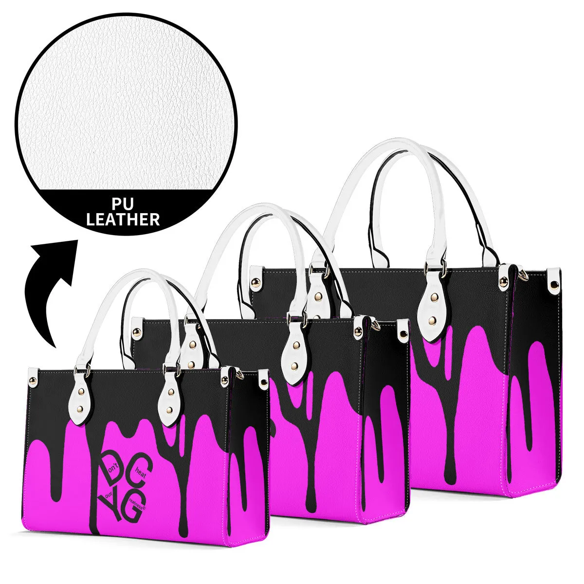 DRIP LO  Black Logo & Pink Multiple Sizes Upgraded Luxury Women PU Leather Handbag