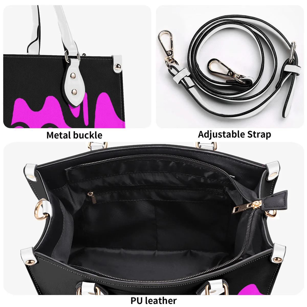 DRIP LO  Black Logo & Pink Multiple Sizes Upgraded Luxury Women PU Leather Handbag