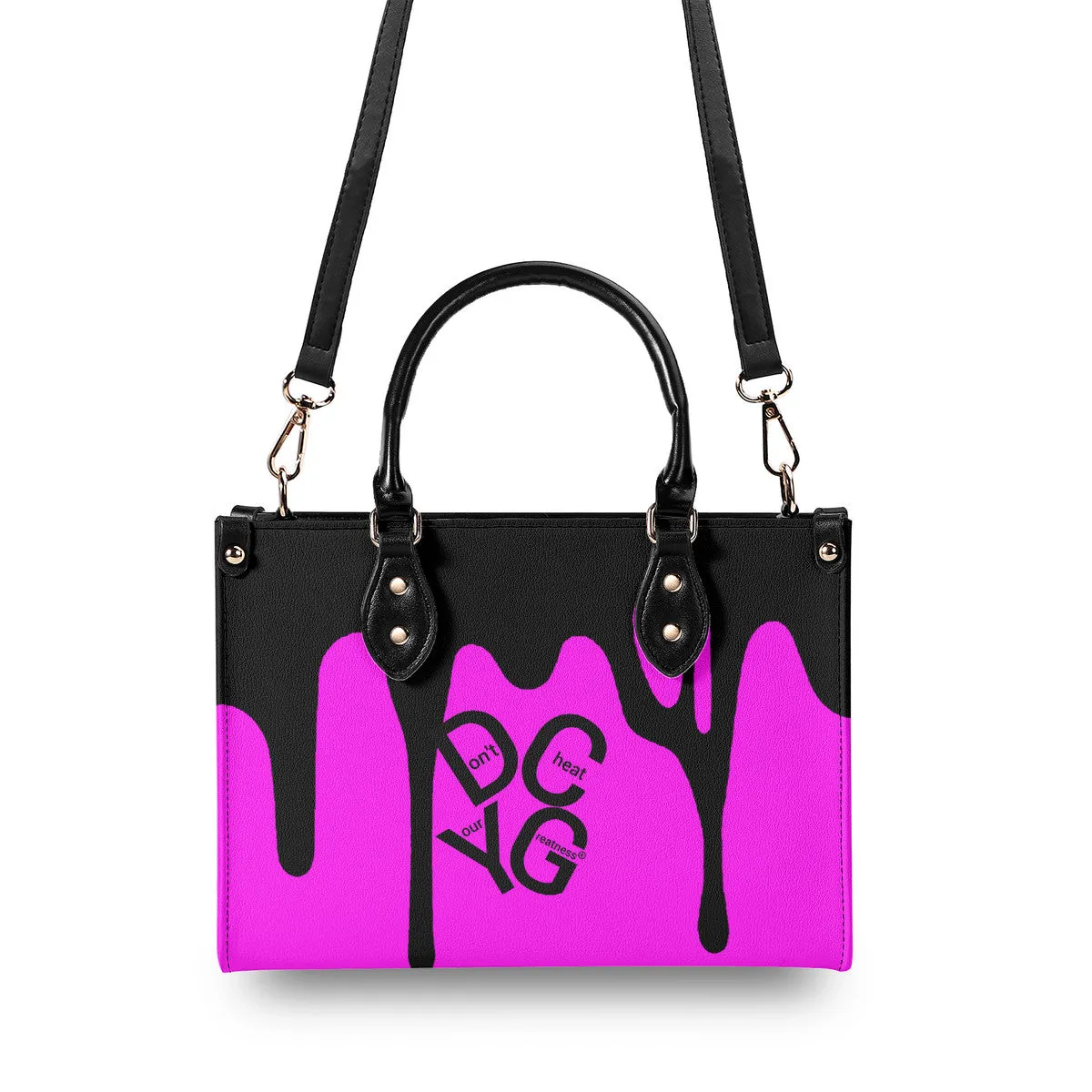 DRIP LO  Black Logo & Pink Multiple Sizes Upgraded Luxury Women PU Leather Handbag