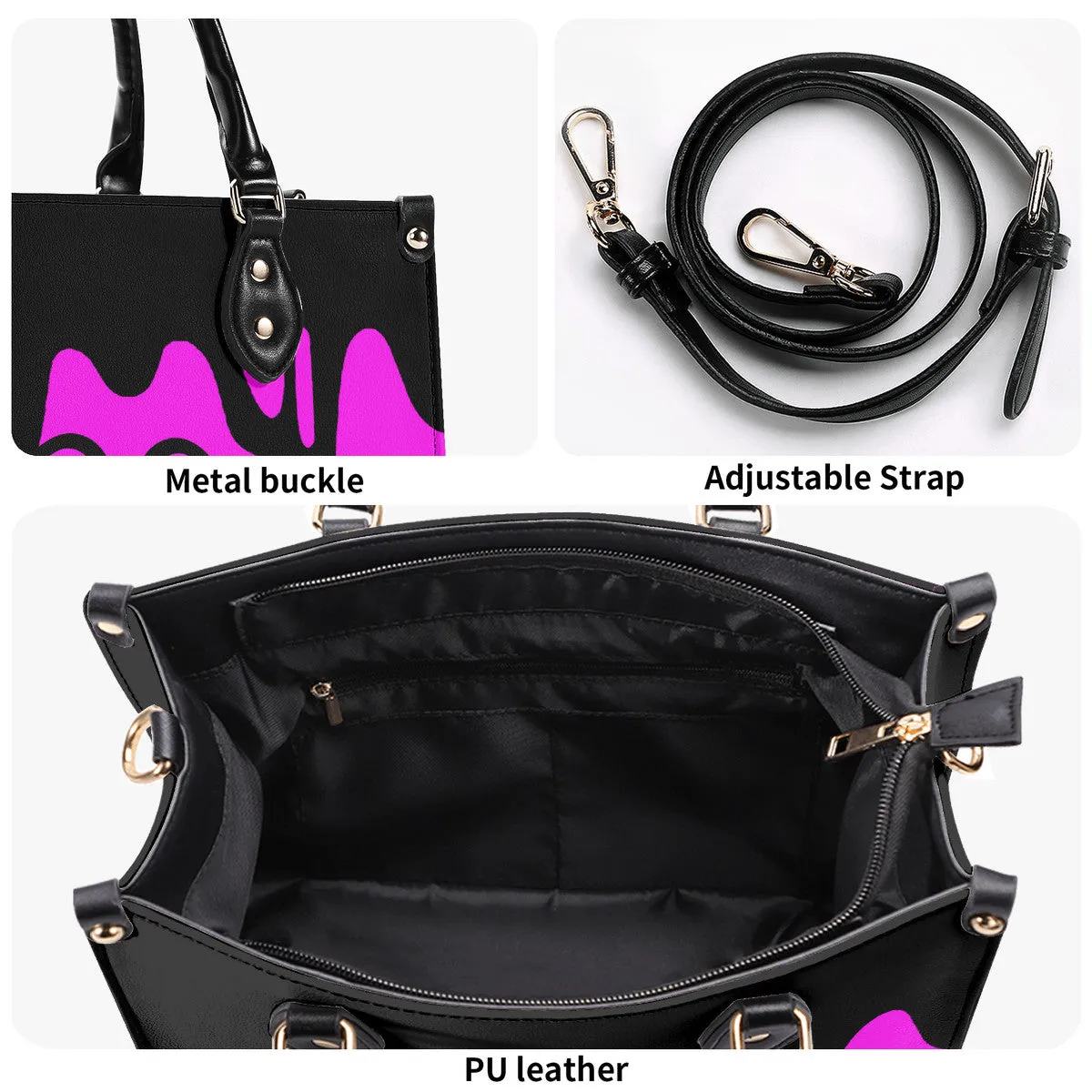 DRIP LO  Black Logo & Pink Multiple Sizes Upgraded Luxury Women PU Leather Handbag