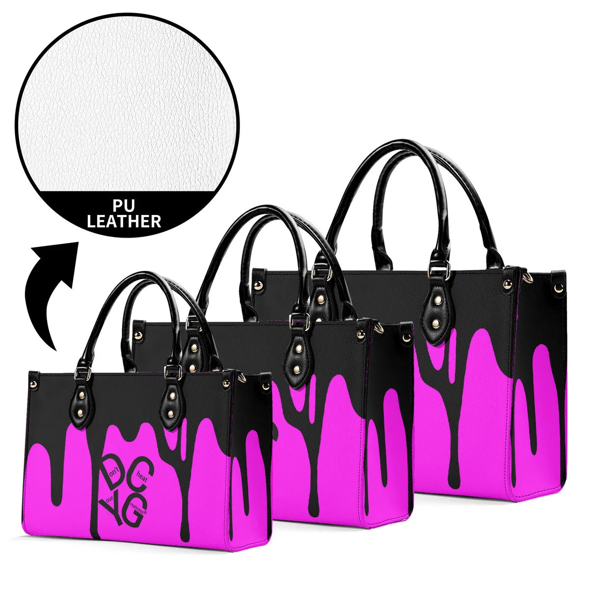 DRIP LO  Black Logo & Pink Multiple Sizes Upgraded Luxury Women PU Leather Handbag