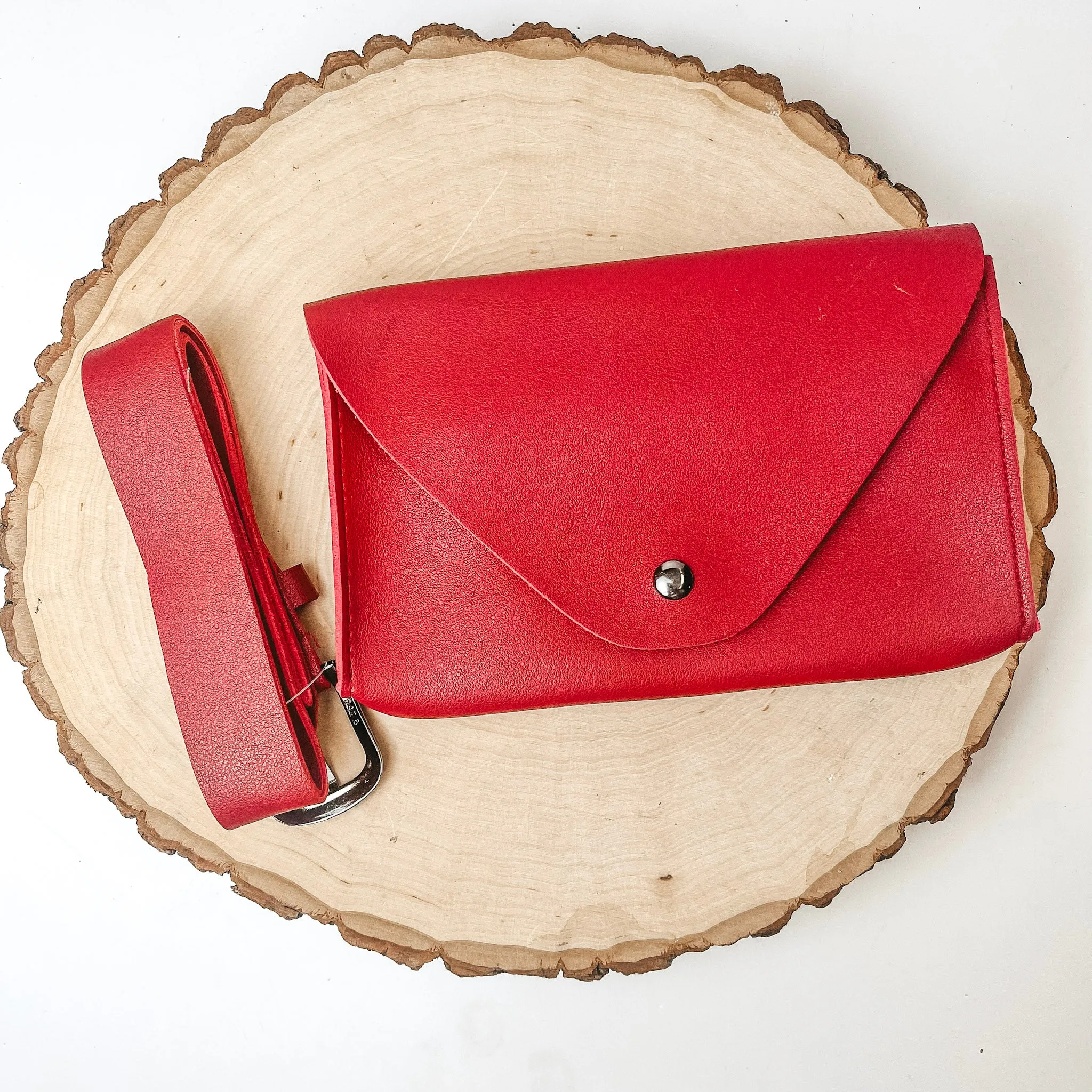 Envelope Faux Leather Fanny Pack in Ruby Red