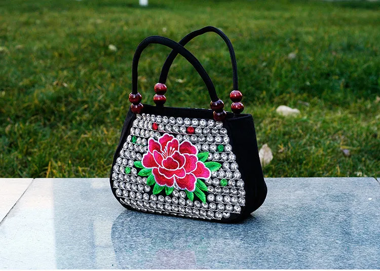 Ethnic Women's Bag Embroidered Hand-held Canvas Bag Shopping Hand-held Coin Purse Mini Bag.