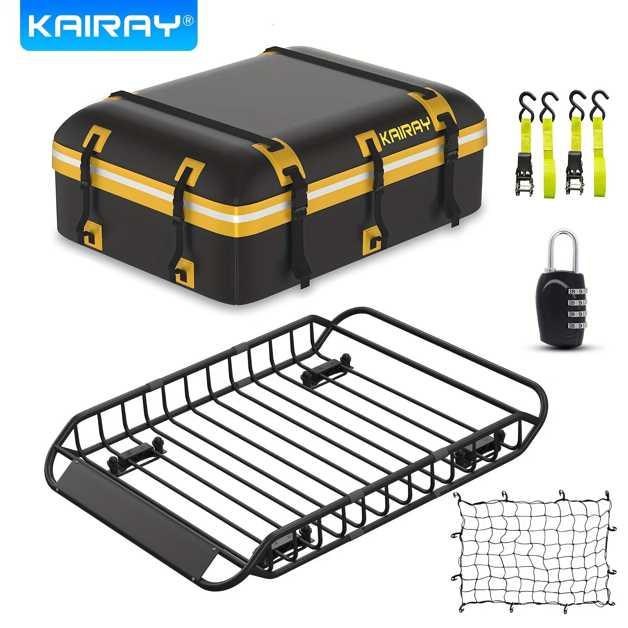 Extendable Roof Rack Cargo Basket for SUVs/Trucks with Waterproof Bag & Ratchet Straps