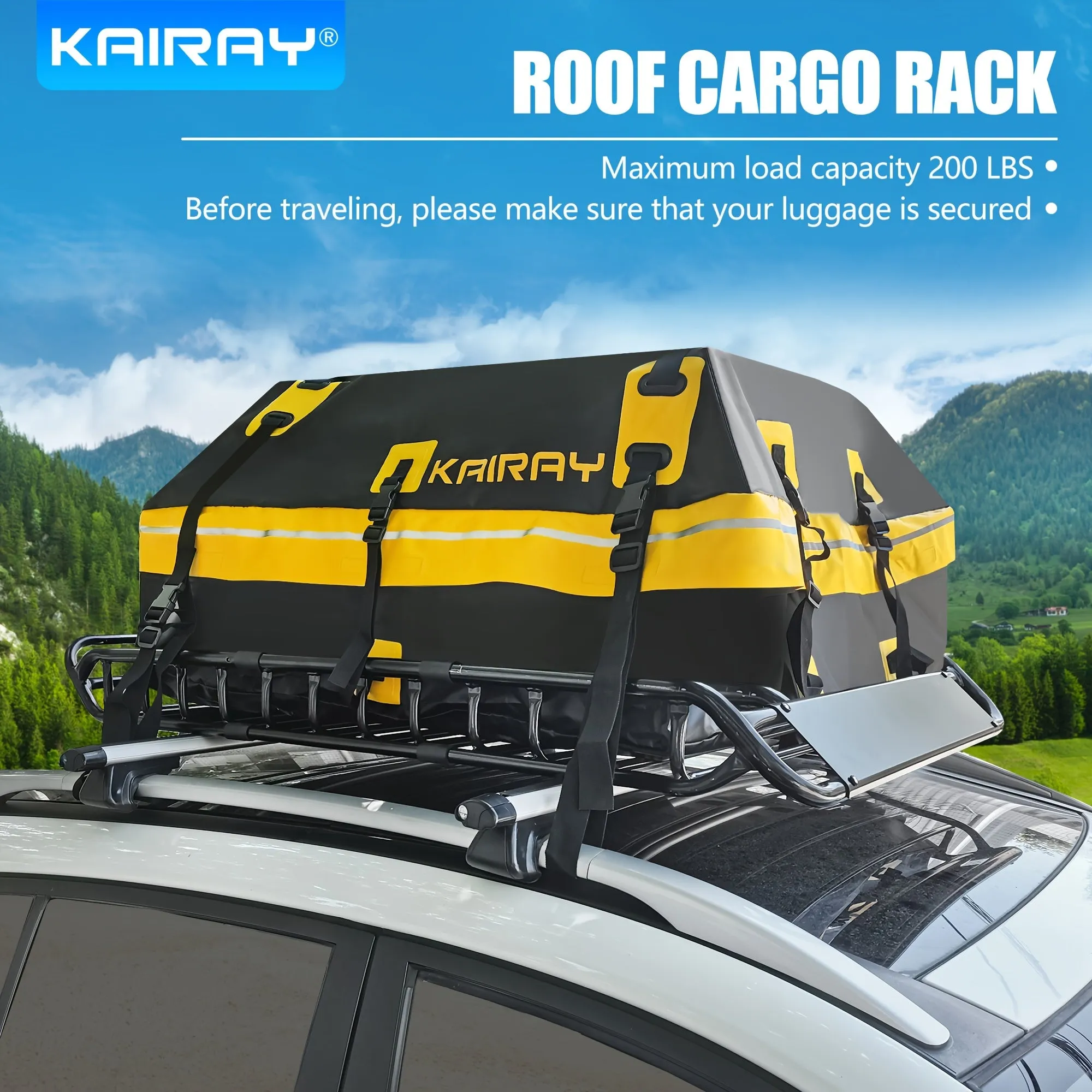 Extendable Roof Rack Cargo Basket for SUVs/Trucks with Waterproof Bag & Ratchet Straps