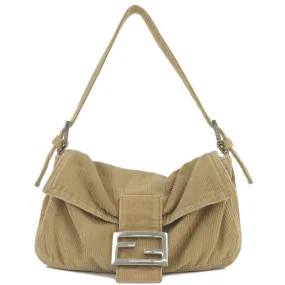 FENDI Corduroy Mamma Bucket Shoulder Bag Beige 26424