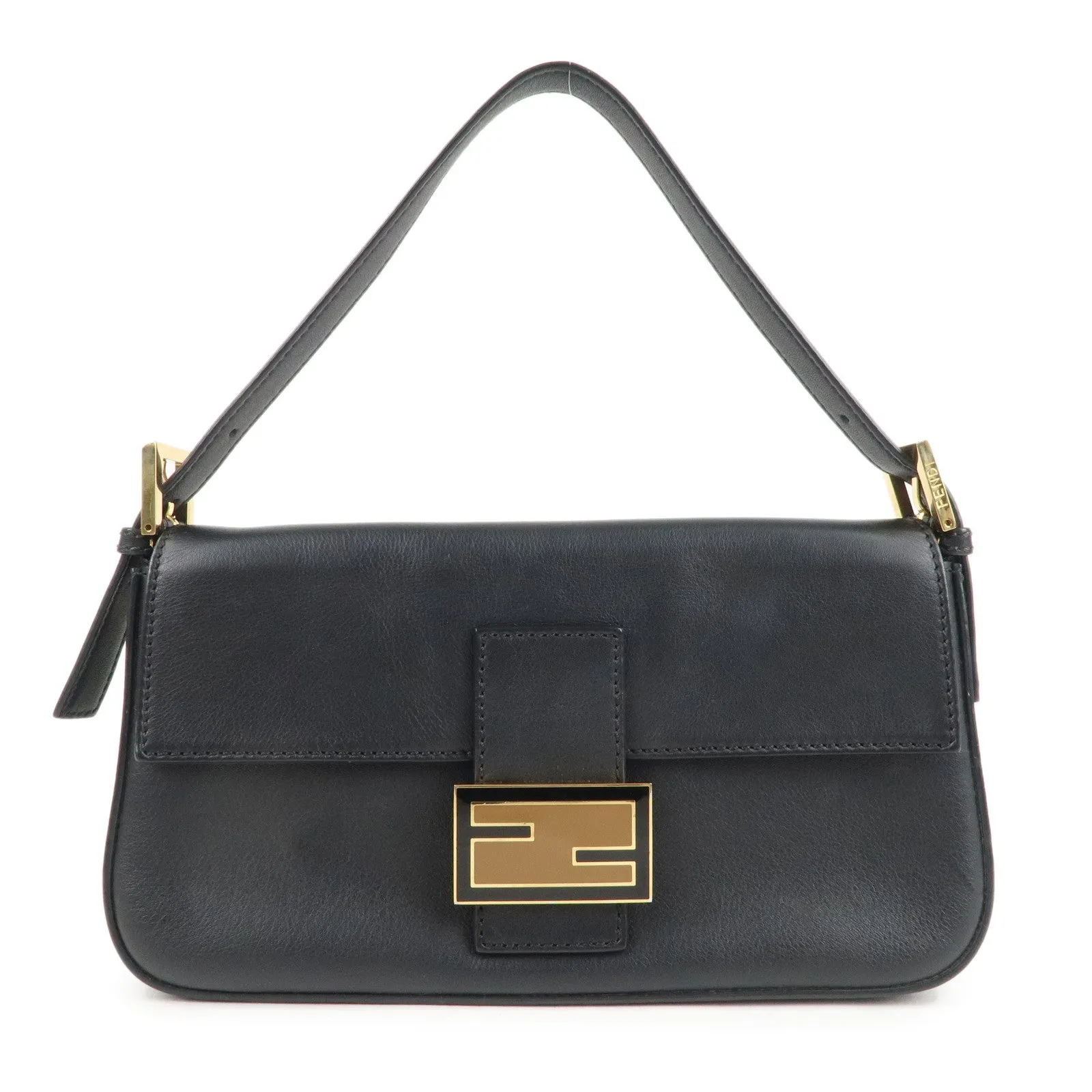 FENDI Leather Mamma Baguette Hand Bag Shoulder Bag Black 8BR600