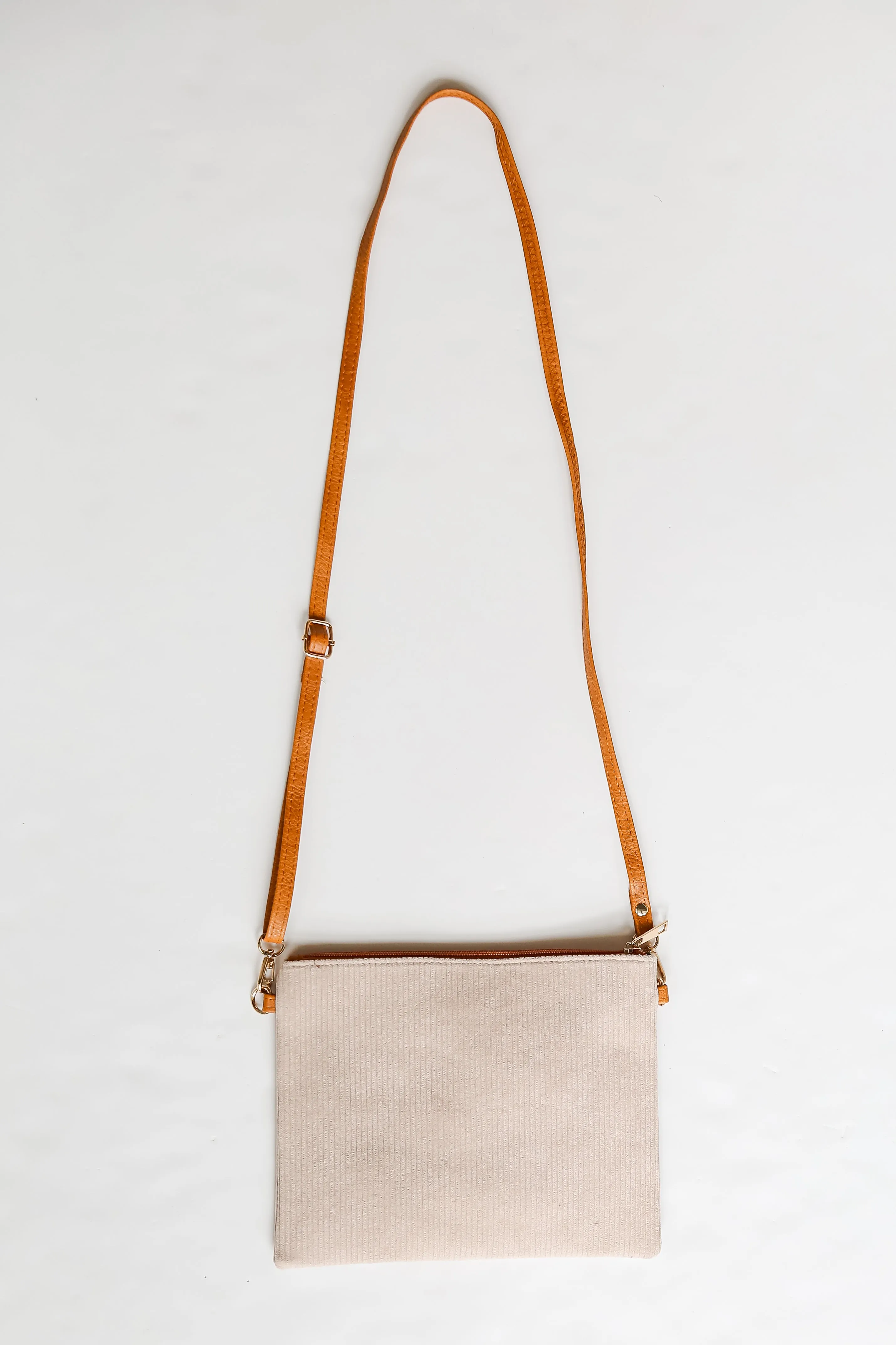 FINAL SALE - Unbelievably Cute Beige Corduroy Crossbody Bag