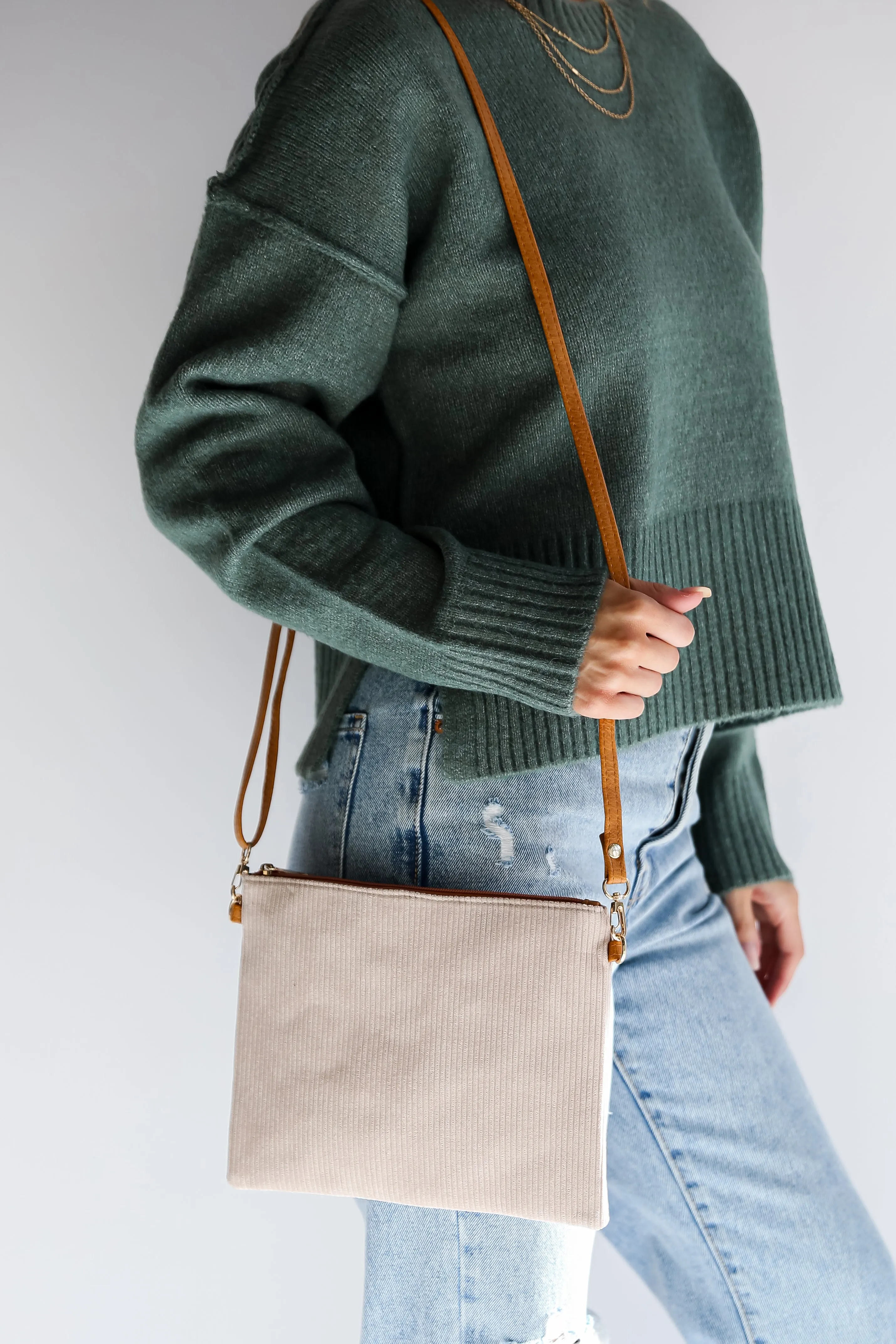 FINAL SALE - Unbelievably Cute Beige Corduroy Crossbody Bag