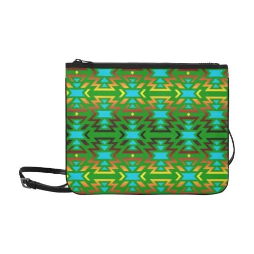 Fire Colors and Sky Green Slim Clutch Bag