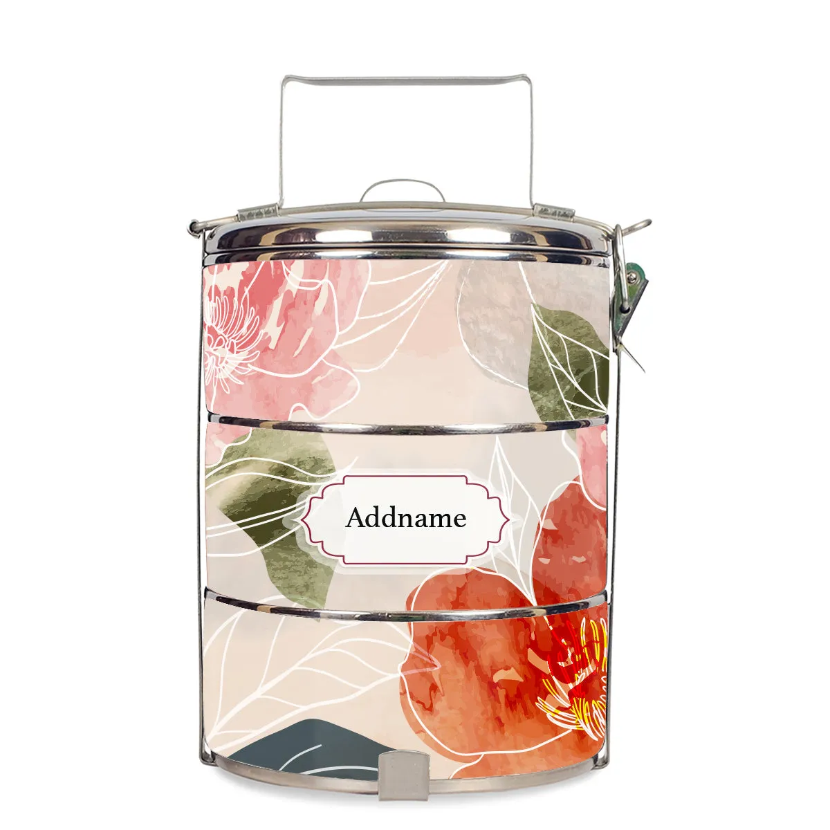 Floral Hues Flora Series 3-Tier Standard Medium 14cm Tiffin Carrier [FREE Custom Add Name]