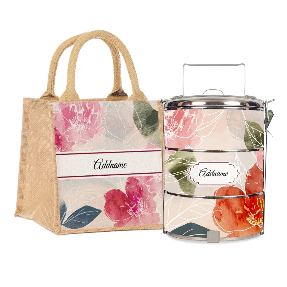 Floral Hues Flora Series 3-Tier Standard Medium 14cm Tiffin Carrier [FREE Custom Add Name]