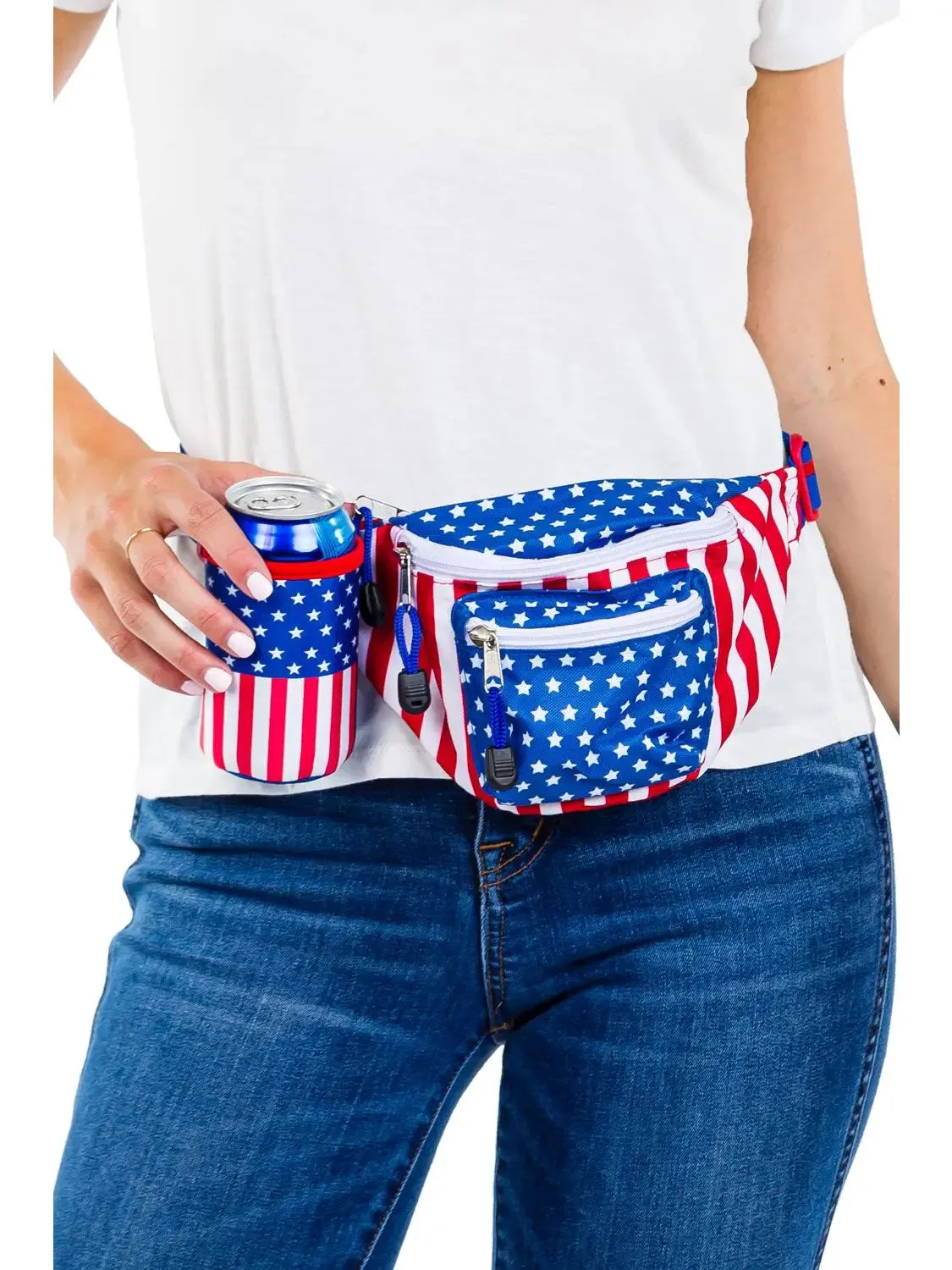 Freedom American Flag Fanny Pack USA w/ Drink Holder