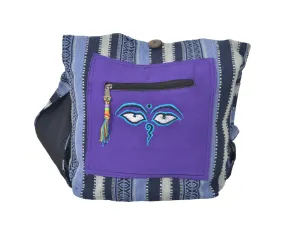 Gherri purple shoulder tote messenger summer bag with Buddha eyes embroidery- SDBG-1035PPL