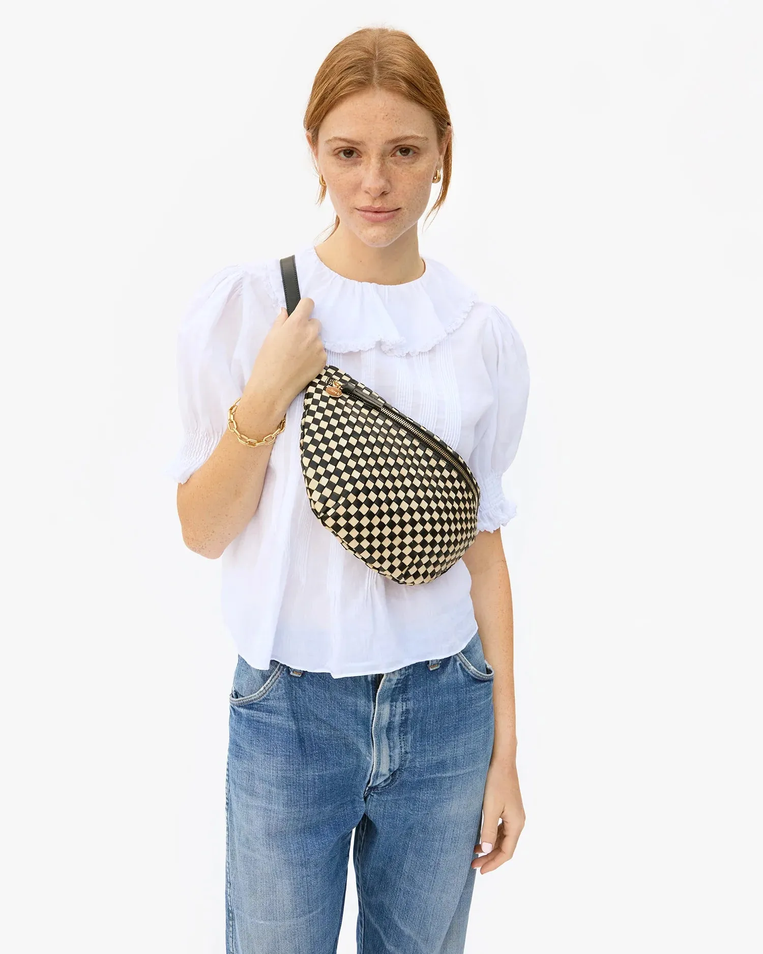 Grande Fanny Bag in Black & Cream Woven Checker