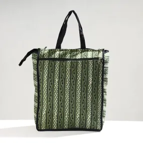 Green - Handmade Pipad Block Printed Cotton Shopping Bag