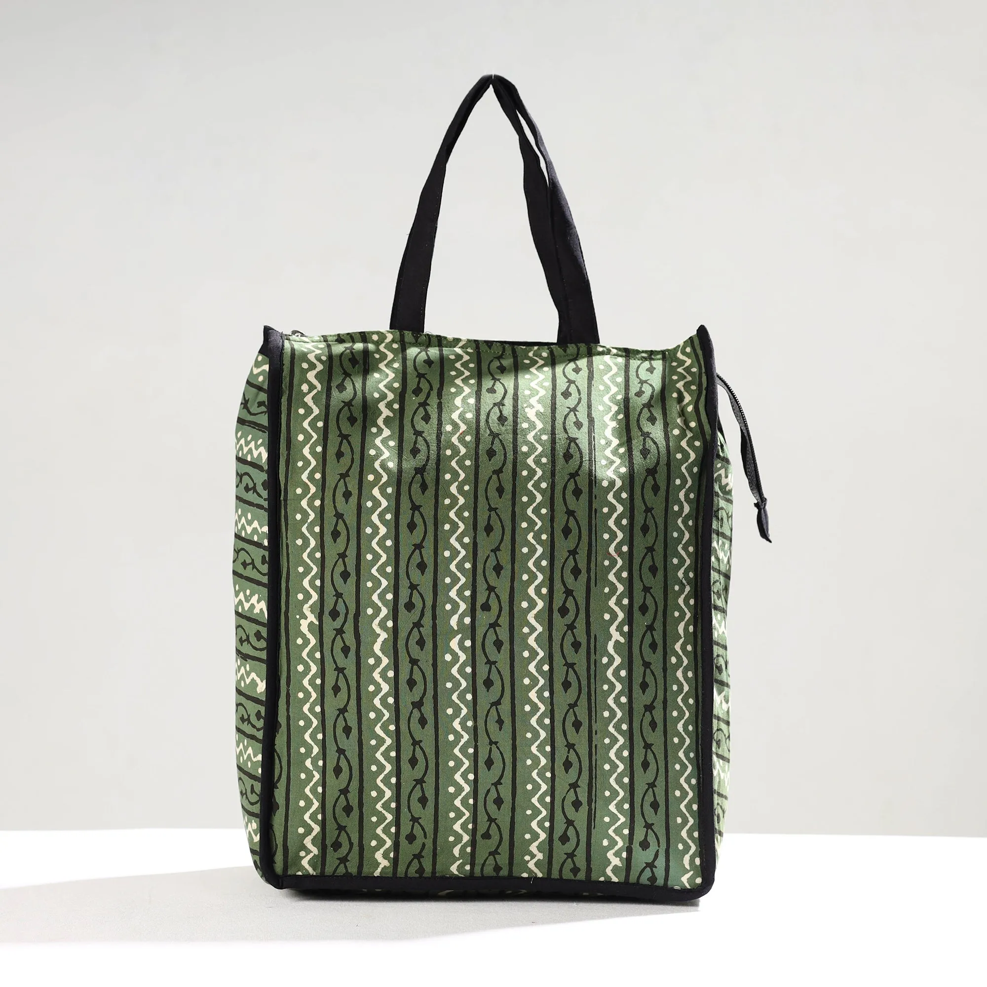 Green - Handmade Pipad Block Printed Cotton Shopping Bag