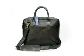 Handmade Black Leather Laptop Bag  For Unisex.