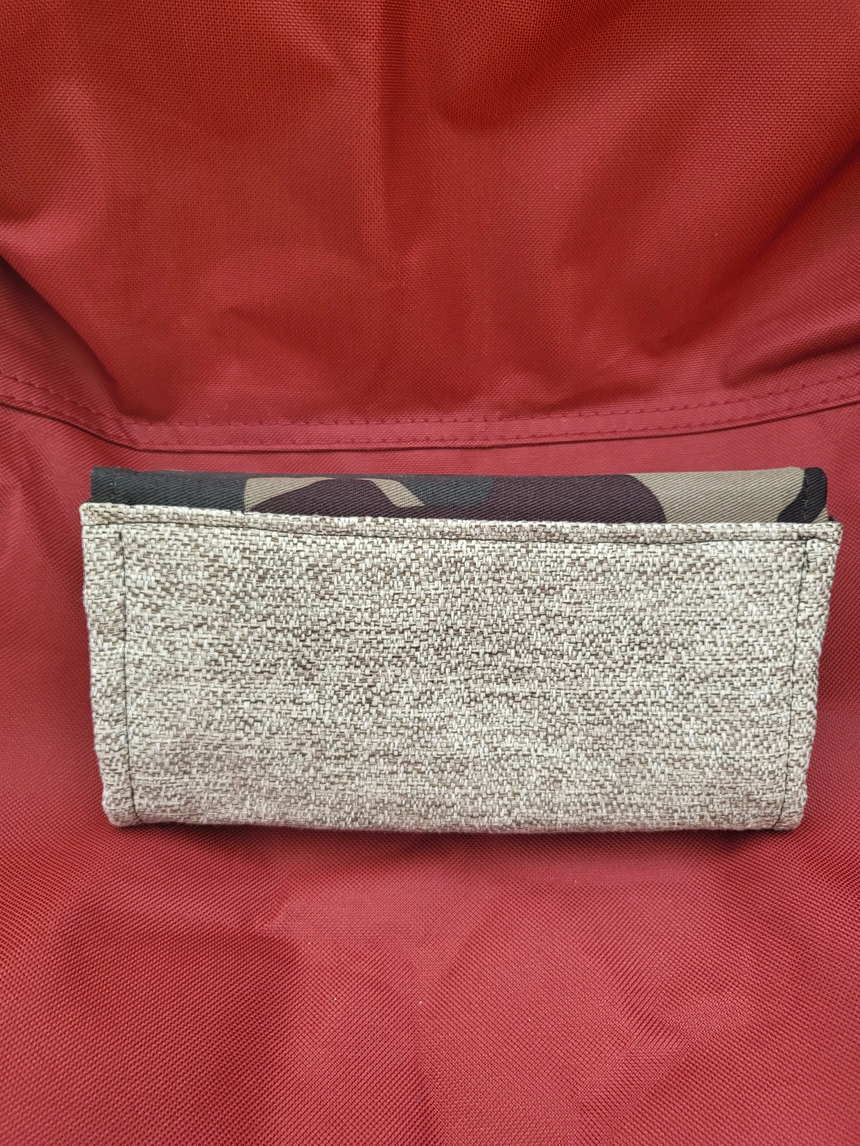 Handmade clutch wallets made with upcycled fabrics - camo