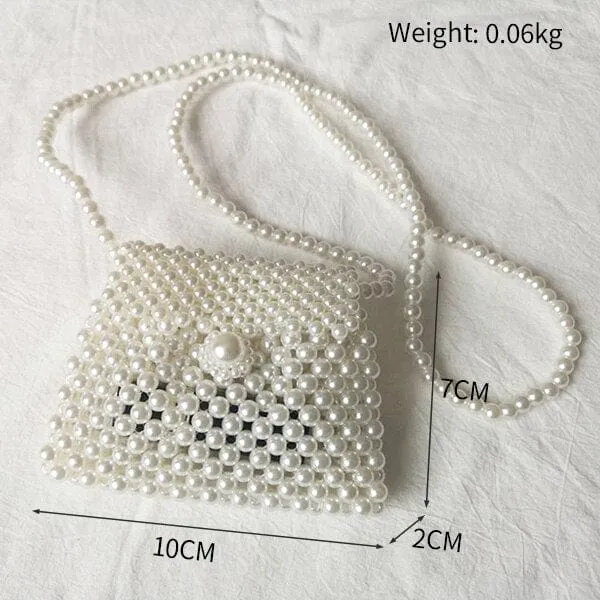 Handmade Woven Beaded Pearl  Clutch Tote Messenger Bag Evening Bags