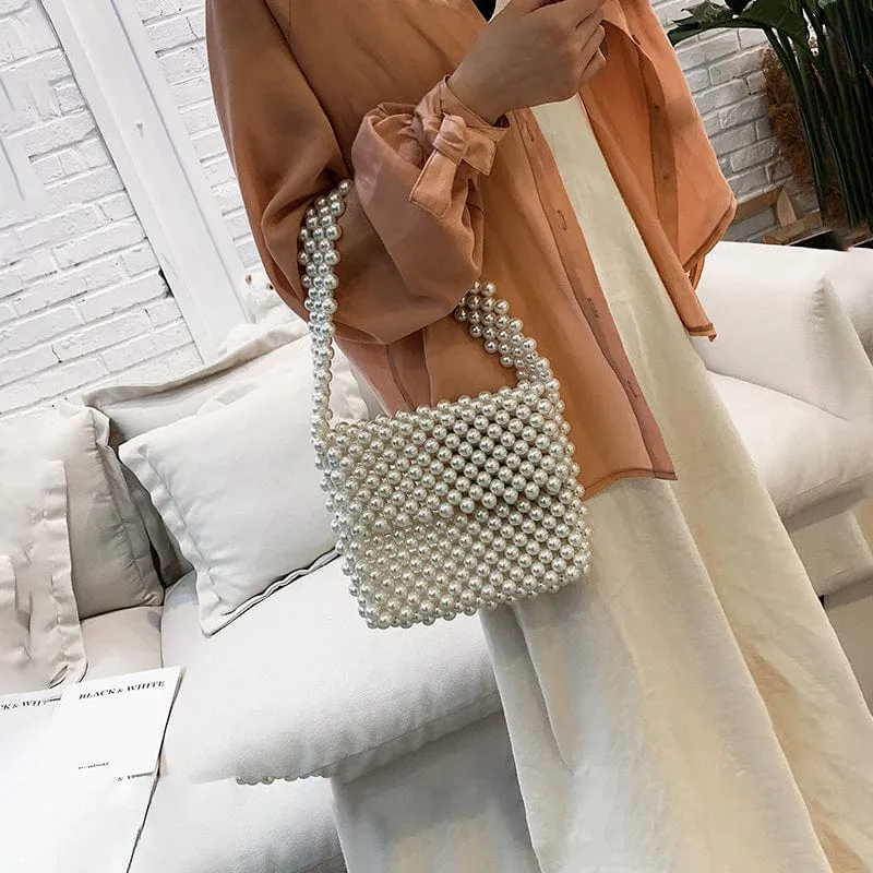 Handmade Woven Beaded Pearl  Clutch Tote Messenger Bag Evening Bags