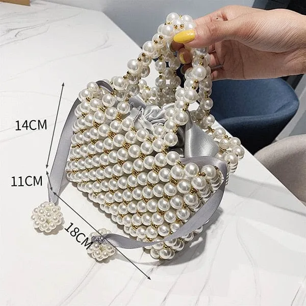 Handmade Woven Beaded Pearl  Clutch Tote Messenger Bag Evening Bags