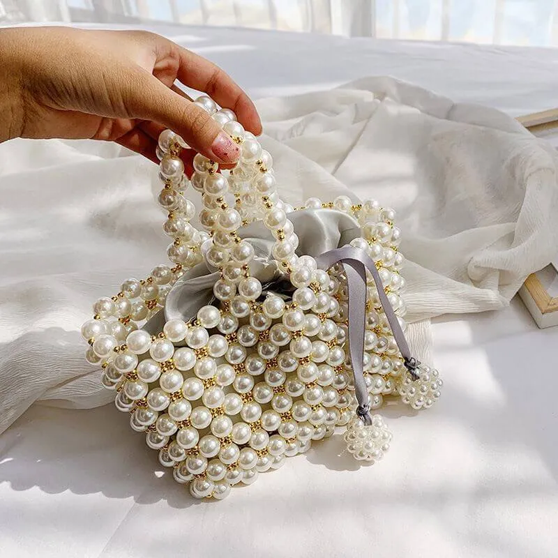 Handmade Woven Beaded Pearl  Clutch Tote Messenger Bag Evening Bags