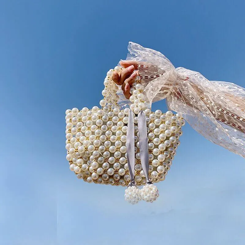 Handmade Woven Beaded Pearl  Clutch Tote Messenger Bag Evening Bags