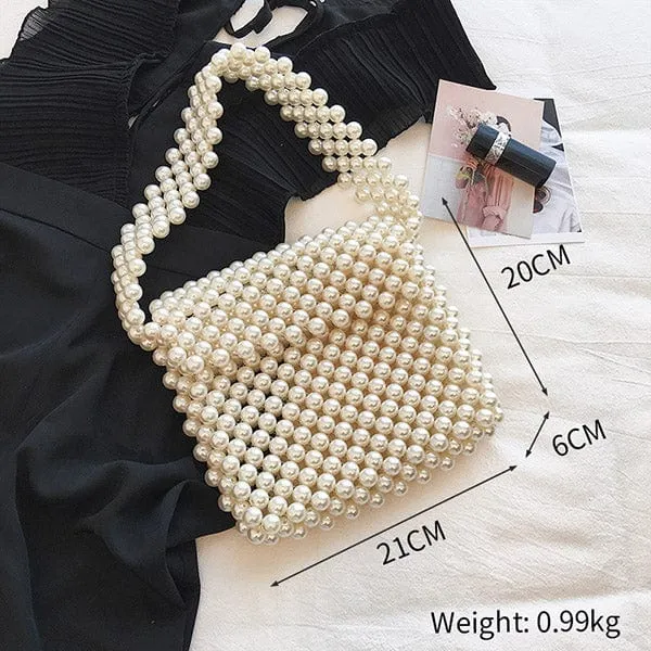 Handmade Woven Beaded Pearl  Clutch Tote Messenger Bag Evening Bags