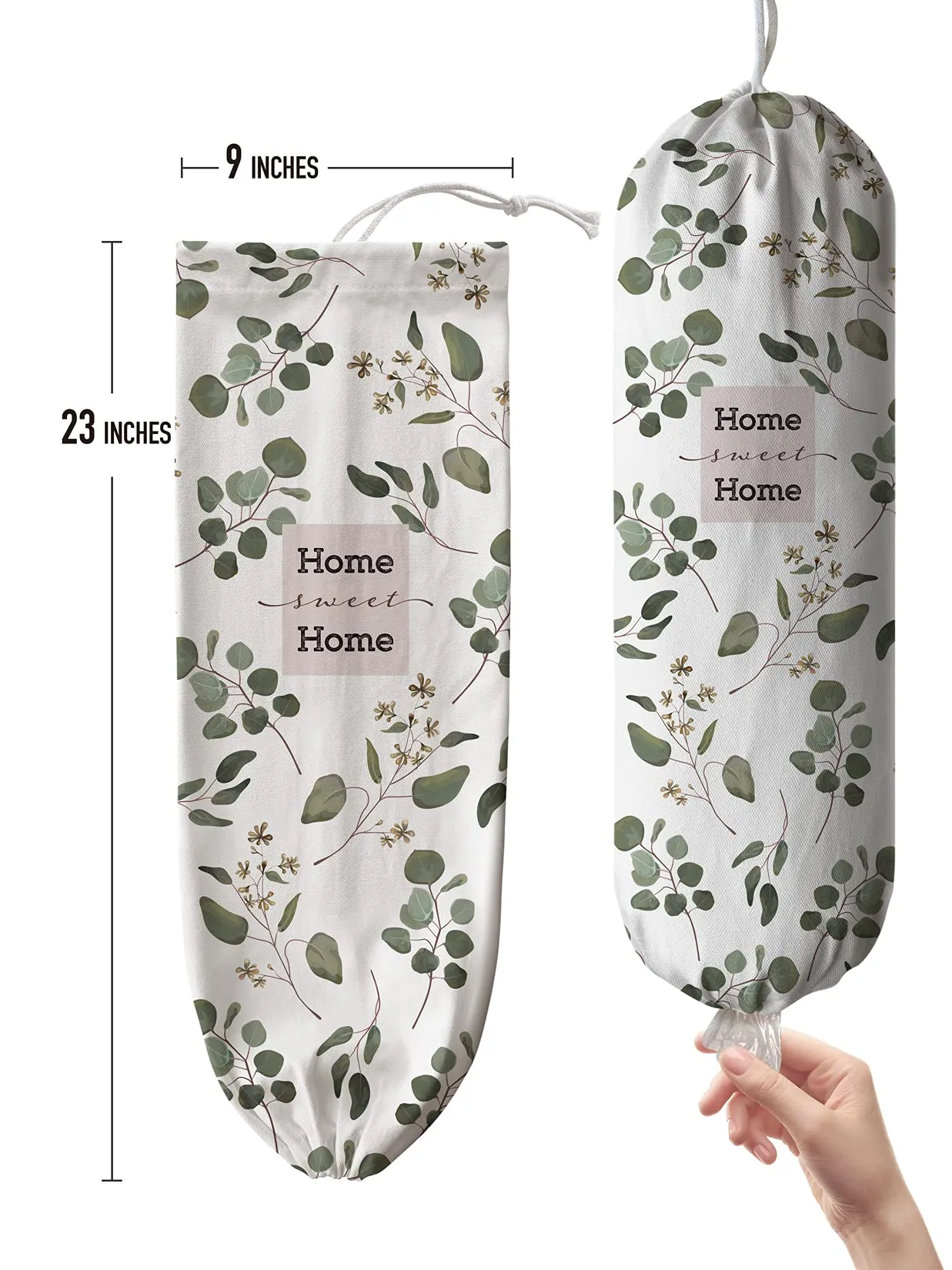 Hglian Grocery Bag Storage Dispenser,Eucalyptus Leaves Plastic Bag Holder,Garbage Shopping Trash Bags Carrier Organizer,Farmhouse Sweet Home Kitchen Decor,Gifts for Women Grandma Mom